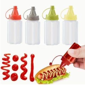 4Pcs Mini Squeeze Sauce Bottles Salad Dressing Containers Ketchup Bottle Seasoning Box With Lid