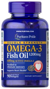 Puritans Pride Double Strength Omega-3 Fish Oil 1200 mg/600 mg Omega-3 1200 mg / 90 Softgels / Item #17131