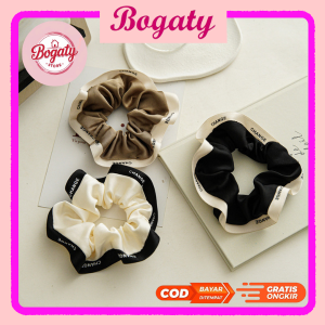 IKAT RAMBUT SCRUNCHIE KOREA 2 WARNA MOTIF ELEGAN CHANGE VINTAGE BRANDED PREMIUM