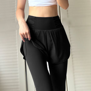 Women High Waist Yoga Pants 2 in 1 Two Pieces Leggings High Elastic Gym Fitness Running Dance  Badminton Leggings Sportswear