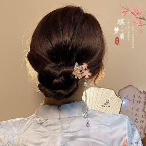 Cucuk Rambut Teratai 双荷花流苏发簪 Double Lotus Tassel Hair Pin 古风步摇盘发发钗新中式汉服旗袍簪子头饰 Elegant Chinese Style