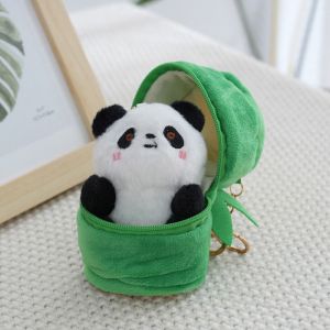 JPTD Cute Bamboo Tube Panda Keychain Cartoon Plush Stuffed Kawaii Animal Pendant Lovely Toys Gift