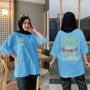 Kaos Oversize Wanita Lengan 7/8 Gambar Kekinian Ukuran L XL Dan XXL