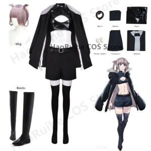 Call of the Night Cosplay Yofukashi no Uta Nanakusa Nazuna Cosplay Costume Black Jacket Leather Vest Shorts Wig Halloween Outfit h2610