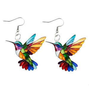 Hummingbird Drop Earrings Pendant Necklace Elegant Hummingbird Designs Acrylic Texture Suitable for Ladies