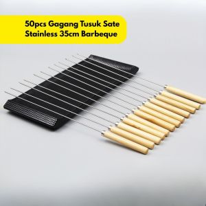50pcs Gagang Tusuk 35cm Stainless Sate BR212 Barbeque Cooking Tools Reusable
