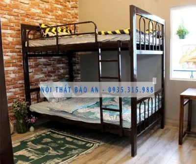 Giường sắt hai tầng hộp nâu cao cấp kích thước 1m2 x 2m BẢO AN