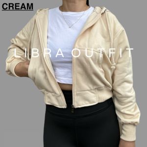 Jaket Crop Hodie Zipper Wanita Beige By Libra