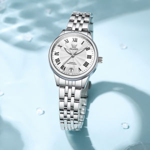 OLEVS 5600 Fashion Quartz Women Watch Gift Round-dial Stainless Steel Watchband Wristwatch Calendar Luminous