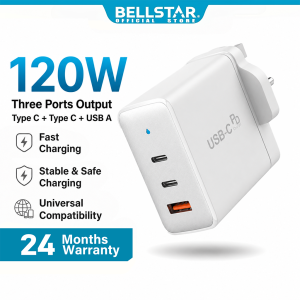 BELLSTAR 120W Fast Charger USB C PD Adapter 3 Port Type C+USB A GaN Charger For iPhone Laptop samsung
