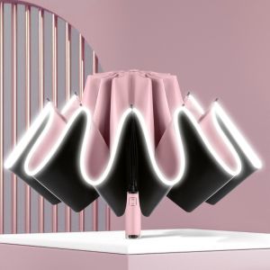 MAYIT UPF50+ Ô Tự Động Dải phản quang Vinyl Ô dù ba lớp Bền bỉ Khả năng chống gió Ô dù gấp dành cho ngoài trời