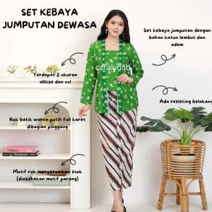 KEBAYA SET JUMPUTAN DEWASA LENGAN PANJANG SET ATASAN ROK JUMPUTAN KATUN