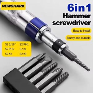 WAYCAI Universal Hex Handle Impact Screwdriver Set 6 in 1 Broken Screws Remover Fasteners Remover Tool Durable Rusted Fasteners Remover Reversible Impact Driver For Hardware Repair