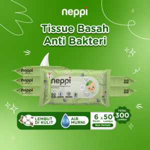 (6 Pcs x 50 Lembar) Neppi Tisu / Tissue Basah Antibacterial Changing diapers Wipes Non Parfum