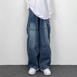 G7 Japanese Retro Wide-Leg Cargo Pants with Large Pockets for Men Spring Summer New Trendy Brand ins Neutral Loose Straight-Leg Jeans 7/7
