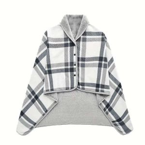 OVER SHOP 1pcs Plush Sleeveless Cape Wrap Blanket Cozy Wearable Fleece Blanket with Buttons