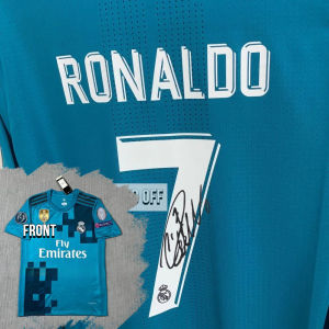 Signature Jersey 1718 Real Madrid 2nd Away Christiano Ronaldo signed Jersey Blue Champions League armbands Fan Collection Gift