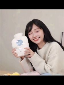 1000ml Hot Water Bag With Plush Cloth Cover Portable Water Injected Hand Warmer Heat Compress Bag