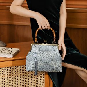 daidai (Ready Stock) Women Brocade Square Bamboo Handbag Cheongsam Ancient 织锦方形竹节手提包 古风旗袍宴会手拿包链条包 金属锁扣流苏包