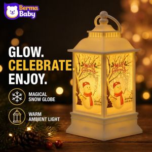 Portable Christmas Snow Globe Lantern Vintage European Santa Snowman Reindeer Tree Led Light Home Festive Party Decor Gift