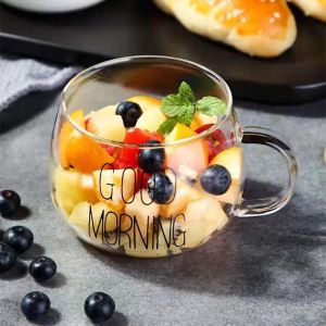 ANGFEW Glass Unique Heat-resistant Breakfast Tea Cup Drinkware for Juice Milk Glass Cup Coffee Mug Good Morning Cup Dinking Glasses Glass Cup