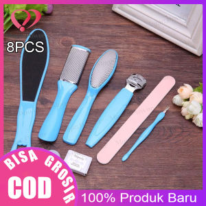 8PCS Kit Perawatan Manikur Kaki Kuku Kikir Kikir Penghilang Kulit Kalus Keras Mati Pengikis Pengikis Kutikula Pendorong Pedikur Tumit Alat Parutan Bersih