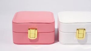 Double layer mini storage box jewelry box portable compact high-end ear clip exquisite large capacity desktop gold jewelry storage box