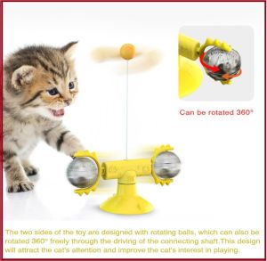 Ex-Stock Pet Cat Glowing Turntable Windmill Feather Suction Cup Base Wand Toy for Cats Free Mint Ball toys