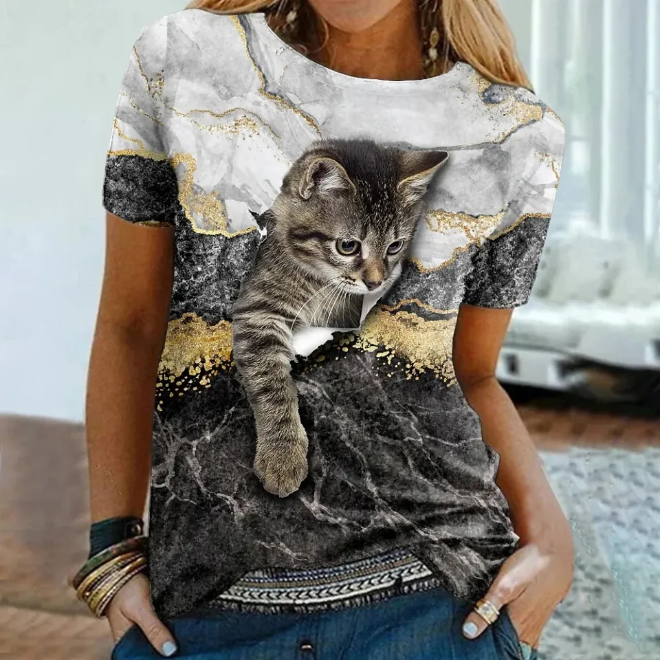 Women's T-shirts For Girls 3D Print Cat Graphic T Shirt Summer