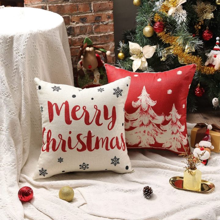 Christmas Pillow Case 18 x 18 inch Xmas Pillowcase Linen Cushion