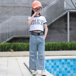 TUMAMA Kids girls summer suit CUHK Children two piece wide leg pants ins 【Clothes + Pants】