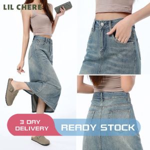 LIL CHERE A-bag Hip Skirt for Women High Waist Split Denim Skirt