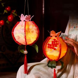 TUO29 Glowing Pomegranate Lantern Rabbit Chinese Style Handheld Lanterns Party Lanterns DIY Mid-Autumn Lanterns Childrens Gift