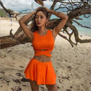 Luoke A Pure Color Fashion Two-piece Swimming Suit Bordelle Angela Swimwear with Boxer for Women Beach Bathing Suit NSLTYY-JSY-29
