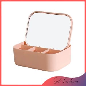 JOL-FASHION Korean Style Cosmetic Mirror Jewelry Box Storage Box Fashion Necklace Bracelet Holder Large Capacity Make Up Box Stationery Storage Box Multi Grid Ring Case Desktop Storage Box Jewelry Organizer