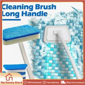 Multifunctional Bathroom Wall Brush Long Handle Removable Sponge Cleaning Brush for Bathtub Floor Tile Home Cleaning