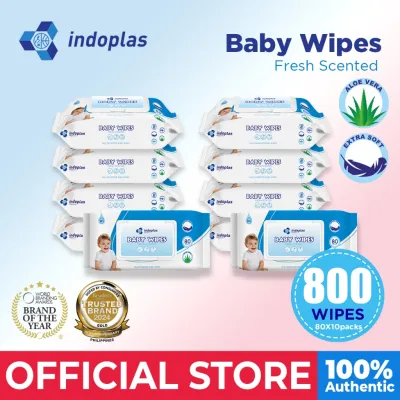 【💝Hot Sale💝】Indoplas Antibacterial Disinfectant Baby Wipes 80 Tender sheets pack of 10 FDA Approved
