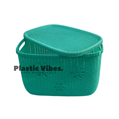 Uniglobal Rattan Weaved Plastic Basket W/ Cover Storage Box/Bin/Hamper Large Space Savers
