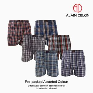 Alain Delon (3 Pcs) Mens Premium Woven Cotton Boxer Underwear Breathable Relaxed Fit Everyday Comfort – AD6346