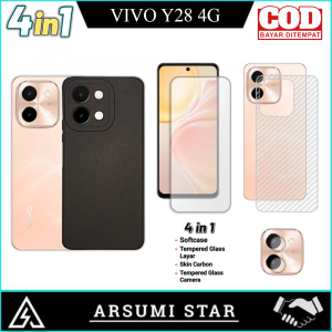 Paket 4in1 Softcase Untuk VIVO Y28 4G Case Slim Black Matte Tempered Glass Full Screen Protector