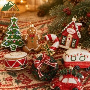 Termaya Hand Painted Resin Xmas Hanging Ornaments Gingerbread Man Candy House Tree Decor With Glitter