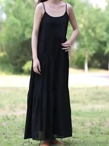 Linen Cotton Blend Strapless WomenS Summer Loose Fit Slimming Forest Style Sleeveless Backless Dress