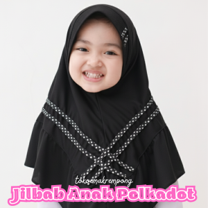 JILBAB POLKADOT UMUR 3 4 5 6 TAHUN KERUDUNG ANAK PAD BUSA HIJAB SEKOLAH