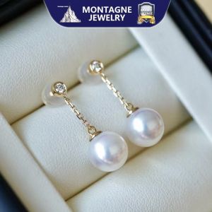 Montagne Jewelry 18k Gold Earrins Diamond Inset Design Fine Jewellery Natural 8-9mm Akoya Pearl Earring Stud Earrings