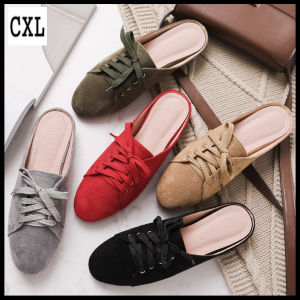 CXL Fashion Mules Sandals Shoelace Slip On Flat Slippers Big Size Shoes For Women（32-44 Size）