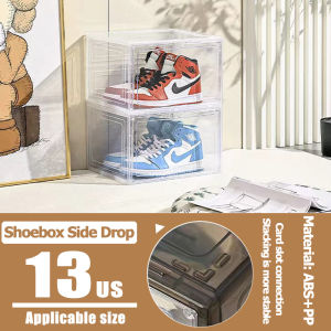 Bren Plastic Shoe Box Acrylic Magnetic Stackable Clear Large Space Sneaker Container dustproof Storage Box Organizer 2