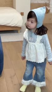 Girls Autumn Clothing 2026 Korean-style childrens clothing childrens denim suit autumn clothes baby suspender skirt two-piece set