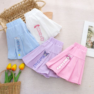 👉สาวจีบกระโปรง พิมพ์ผ้าฝ้าย All-Match กระโปรง Skin-Friendly ความปลอดภัยกางเกงเด็กกีฬา Culottes【HALOLO】