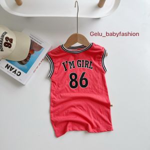 Áo bull đầm thể thao bóng chày cho bé gái mùa hè GELU KIDS váy suông ba lỗ sát nách trẻ em chất liệu cotton v038