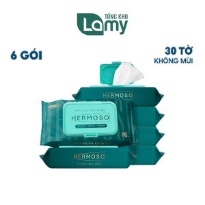 TỔNG KHO_Thùng 06 gói Khăn ướt cao cấp cho bé Hermoso gói 80 tờ an toàn cho da nhạy cảm không paraben